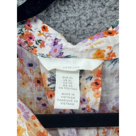 H&M  Floral Linen Cropped Button-Up Shirt With 3/4 Sleeves Size XL - Picture 5 of 8